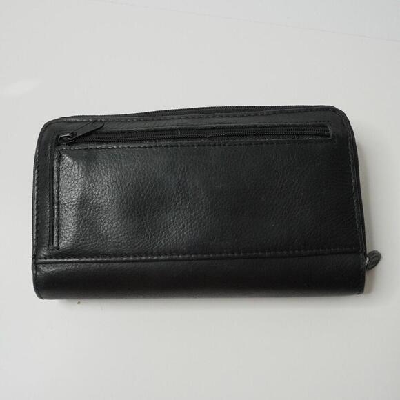VTG Rolfs Wallet Clutch Checkbook Tri Fold‎ Black Pebbled Leather Organizer SEE - Picture 2 of 8